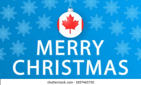 Merry Christmas with Canada flag.Illustration with snowflakes and Christmas balls on a blue background.Vector illustration.