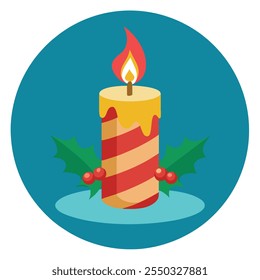 Merry Christmas candle with Barry leaves and fruits vector