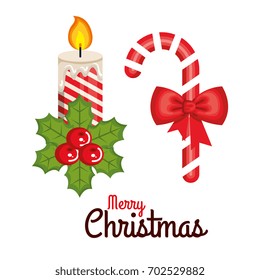 merry christmas candle and cane candy sweet bow celebration