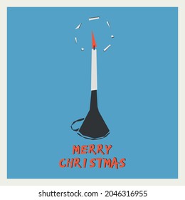 Merry Christmas. A candle on a blue background. Greeting card. Invitation template. Trendy hand-drawn vector design for web and print.