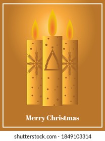 merry christmas, candles flame with tree and snowflakes decoration vector illustration