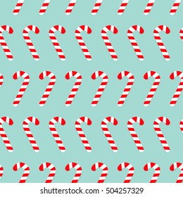 Merry Christmas Candy Cane. Seamless Pattern. Flat design. Blue background Vector illustration.
