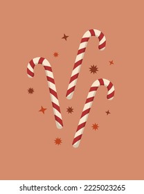 Merry Christmas. Christmas candy cane. Winter greeting card. Vector