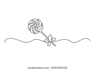 Merry Christmas candy continuous one line drawing. Lollipop candy. Vector illustration