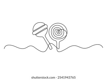 Dibujo continuo de una línea de dulces de Navidades alegres. Caramelos de piruleta. Ilustración vectorial