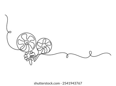 Merry Christmas candy continuous one line drawing. Lollipop candy. Vector illustration