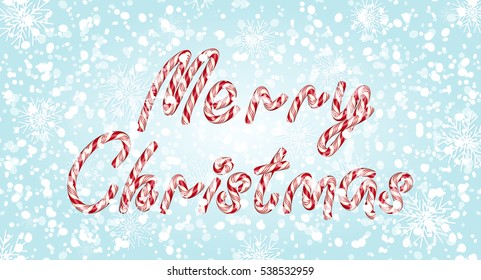 Merry Christmas candy lettering, vector