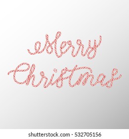 Merry Christmas. Candy text. Vector illustration, eps10. Trendy design of holiday candy cane text. Merry Christmas text on grey background. Design for holiday cards, banners.