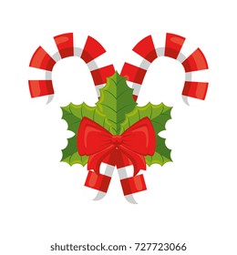 merry christmas cane with bow and leafs