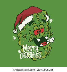 Merry Christmas Cannabis Character, High Character Logo Vector Illustration