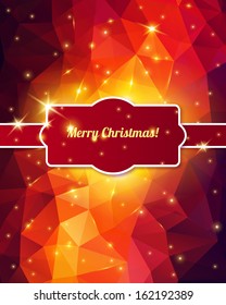 Merry Christmas Card 2014. Vector illustration. Polygonal background with lights and sparkles.