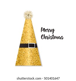 Merry christmas card. Abstract creative concept vector icon of Santa hat glitter.