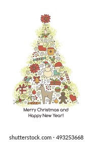 Merry Christmas card.  All objects are conveniently grouped  and are easily editable.