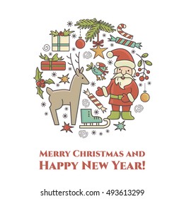 Merry Christmas card.  All objects are conveniently grouped  and are easily editable.