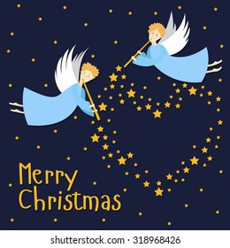 Merry Christmas card with angels