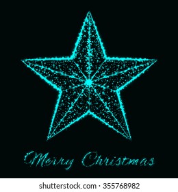 Merry Christmas card of aqua lights