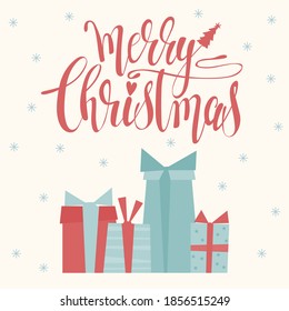 Merry Christmas Card Background. Christmas Doodle Lettering Pattern. Vector Christmas Original Creative Card Template. 