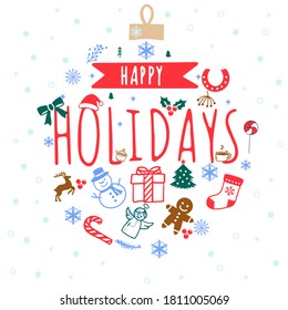 Merry Christmas card, Christmas ball holiday decorations are perfect for prints, flyers, banners, invitations, promotions and more. Christmas vector illustration.