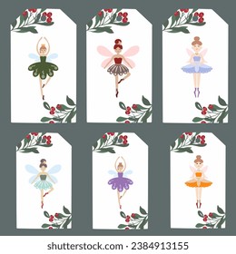 Merry Christmas. Christmas card with ballerina and nutcracker. Vector illustration. Nutcracker in vector. New Year card, banner.