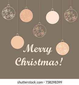 Merry Christmas card with Balls Decoration on brown background 