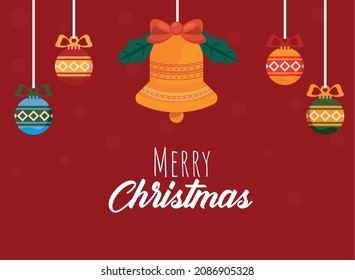 merry christmas card with balls hanging