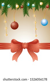merry christmas card with balls and leafs decoration vector illustration design