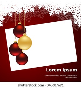 Merry Christmas card with balls and space for text. vector illustration