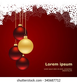 Merry Christmas card with balls and space for text. vector illustration