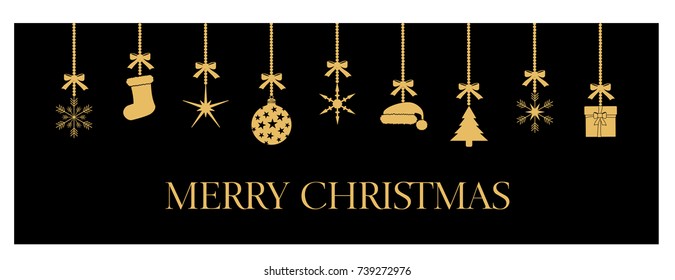 merry christmas card banner black gold