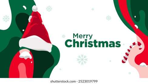 Merry Christmas card and banner vector illustration in red white and green colors 2024