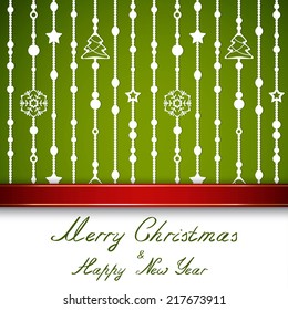 Merry Christmas card with beads, stars and snowflakes