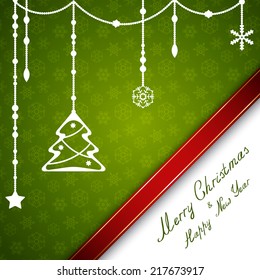 Merry Christmas card with beads, stars and snowflakes