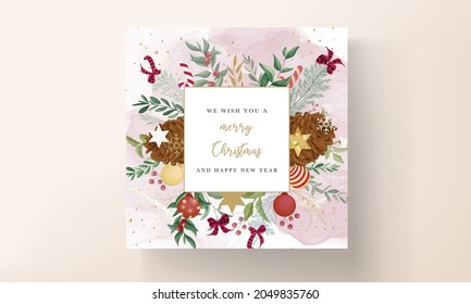 merry christmas card with beautiful christmas ornament