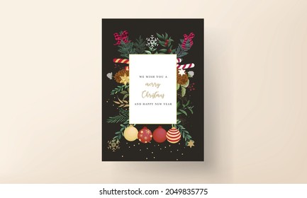 merry christmas card with beautiful christmas ornament