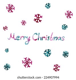 Merry Christmas card with beautiful vector watercolor snowflake.