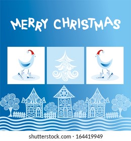 Merry christmas card birds vector illustration