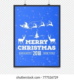 Merry Christmas card with blue background and santa clause