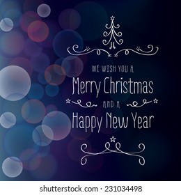 Merry Christmas card with bokeh light background and ornaments.Vector and Illustration design