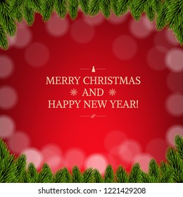 Merry Christmas Card With Borders With Gradient Mesh, Vector Illustration