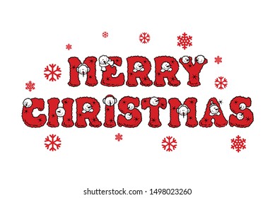 Merry Christmas card with brush typography inscription. Vector template design. - Vector