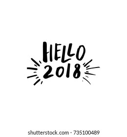 Merry Christmas card with calligraphy "Hello 2018". Template for Greetings, Congratulations, Housewarming posters, Invitations, Photo overlays. Vector illustration