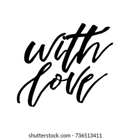 Merry Christmas card with calligraphy "With Love". Template for Greetings, Congratulations, Housewarming posters, Invitations, Photo overlays. Vector illustration