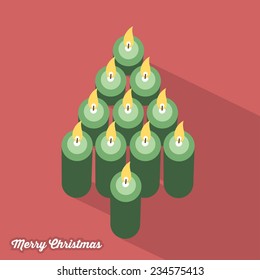 Merry Christmas card with candles in form of a Christmas tree - flat design - vector illustration