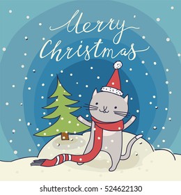 Merry Christmas card with cat