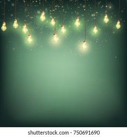 Merry Christmas Card Concept - Glowing Lights Garland. Xmas Holiday Greeting Template. And also includes EPS 10 vector