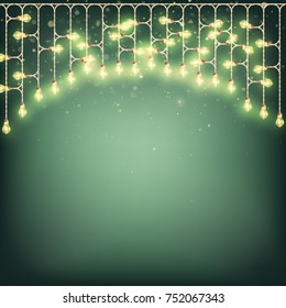 Merry Christmas Card Concept - Glowing Lights Garland. Xmas Holiday Greeting Template. And also includes EPS 10 vector