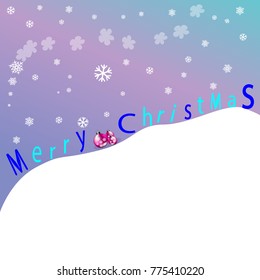 Merry Christmas card in concept of the words up on snow hill with falling snowflakes .