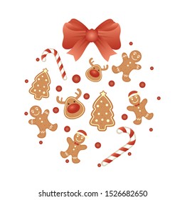 Merry Christmas Card With Cookies Circular Pattern Vector Illustration Design