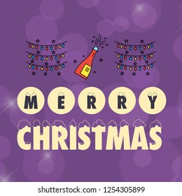 Merry Christmas card with creative design and purple background