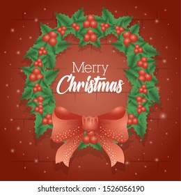 merry christmas card with crown and bow decoration vector illustration design